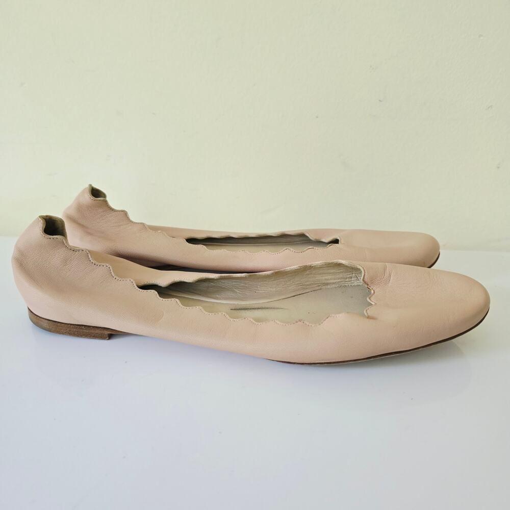 Chloe Lauren Scalloped Leather Ballerina Flats Tan Cream 41 US 10.5 - Picture 3 of 10